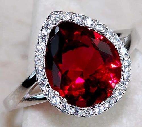 3CT Ruby & White Topaz 925 Solid Genuine Sterling Silver Ring Sz 8