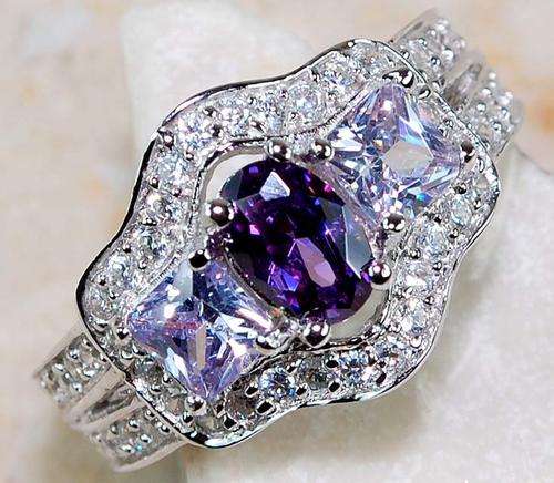 2CT Sapphire & Aquamarine White Topaz 925 Solid Sterling Silver Ring Sz 6