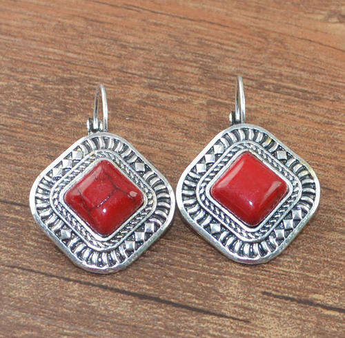 Silver wrapped Charm Square Hook Earrings