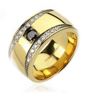 Solid Titanium Dress Ring with Black Created Diamond - Size 8