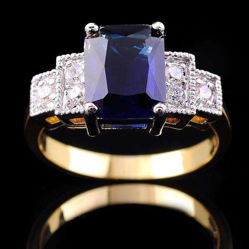 Blue Sapphire 10KT Yellow Gold Filled Ring Size 9