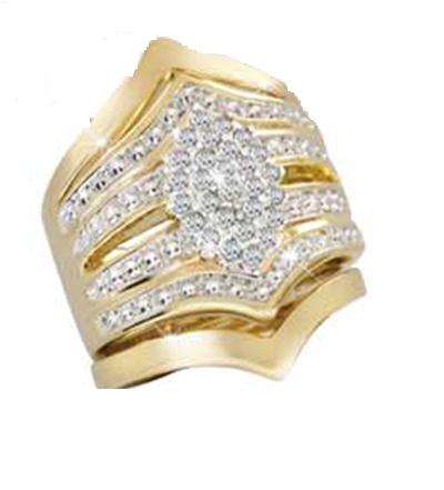 Stunning*** Created Diamond Gold Plated Ring Trip Set - Size 9