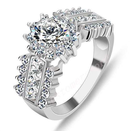 Prong Setting Twinkle White bright Cr Diamond with White Gold Filled - Size 9