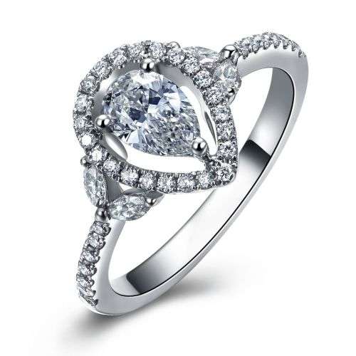 Silver Filled White Sapphire Wedding Engagement Ring Halo - Sz 8