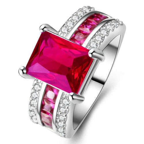 Dazzling Ruby & White Topaz Gemstones 925 Silver Filled Ring - Size 9