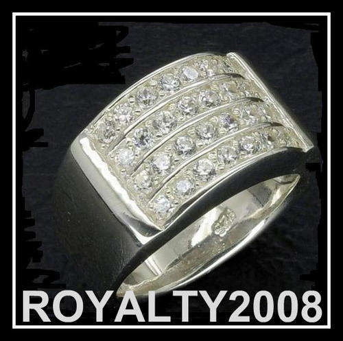 Solid Sterling Silver Paved Ring - Size 9