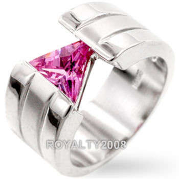 Ice Pink Trillion Cut CZ Cocktail Ring - Size 8