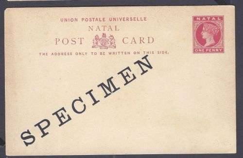 NATAL POSTCARD `SPECIMEN` 1893.