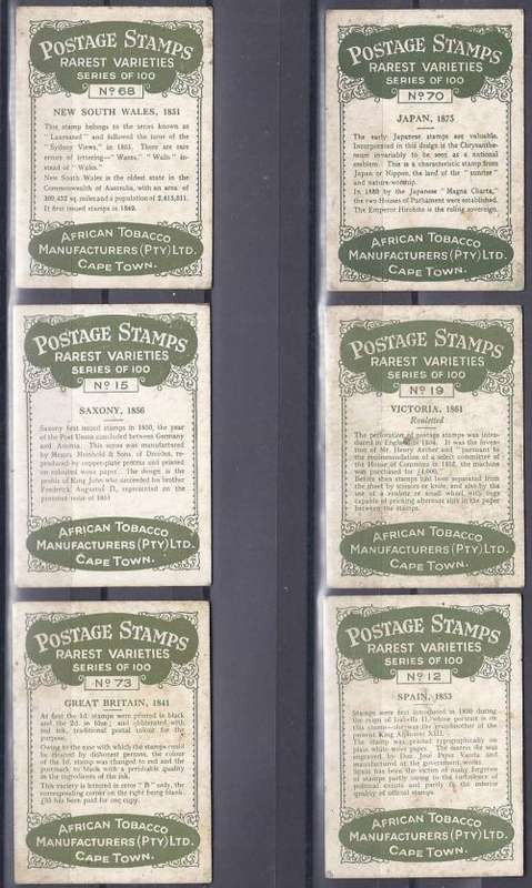RAREST STAMPS ON TOBACCO CARDS.