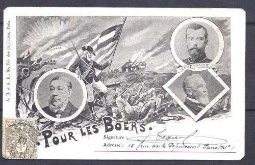 BOER WAR. `POUR LES BOERS` USED FRANCE  POSTCARD.