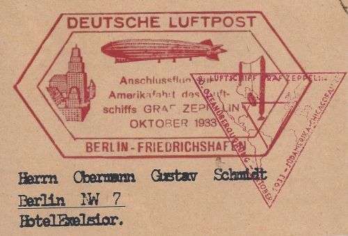 DEUTSCHE LUFTPOST. GRAF ZEPPELING, OKT. 1933 . COVER.