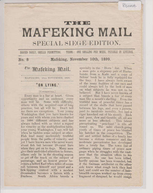 Mafikeng Mail - Special Seige edition 10 Nov 1899