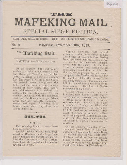 Mafikeng Mail - Special seige edition - Nov13 1899