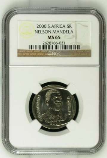2ND HIGHEST GRADE ***MS65***MANDELA 2000 SMILEY R5***MS65*** BY NGC
