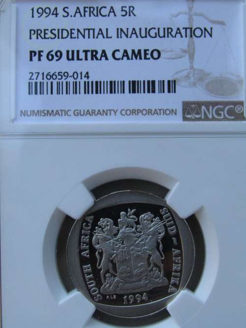 PROOF 1994 PRESIDENTIAL INAUGURATION R5 : NGC GRADED PF69 ULTRA CAMEO : HAS PARTIAL STEPS