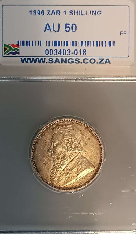 ***ZAR 1896 SHILLING AU50 BY SANGS ***