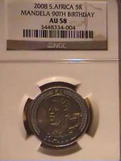 NEW YEAR SPECIAL : MANDELA 2008 BIRTHDAY R5 NGC AU58 15 COINS @ R1 EACH