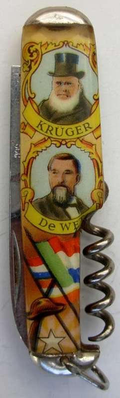 UNUSUAL POLYCHROME PAUL KRUGER & DE WET FOLDING KNIFE (BOER WAR HEROES)