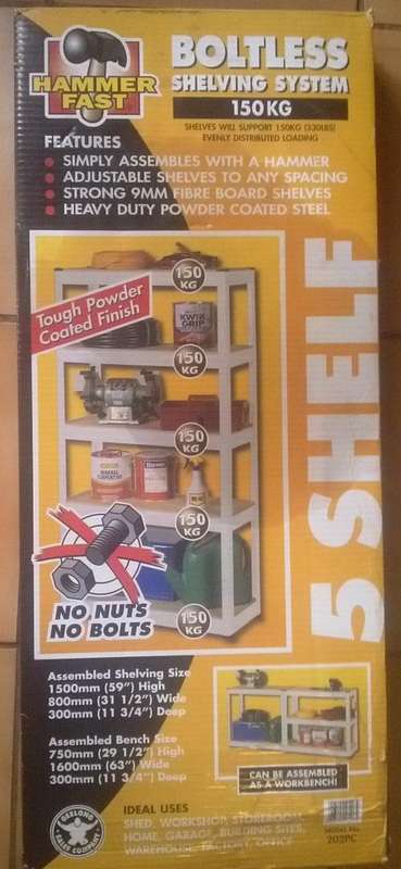 HAMMERFAST 5 SHELF BOLTLESS SHELVING SYSTEM 150KG