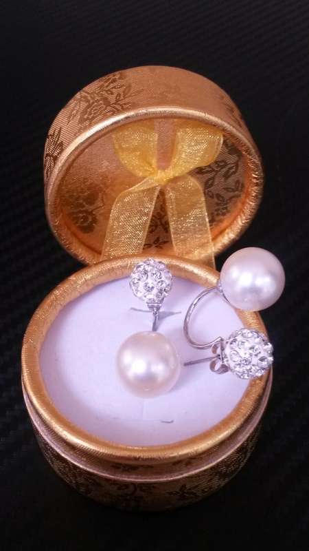 GORGEOUS WHITE FAUX PEARL HALF LOOP WITH GLITTER BALL EARRINGS!!!