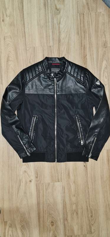 100% Original Guess Mens Faux Leather Biker Jacket - Medium (Retail R1999)