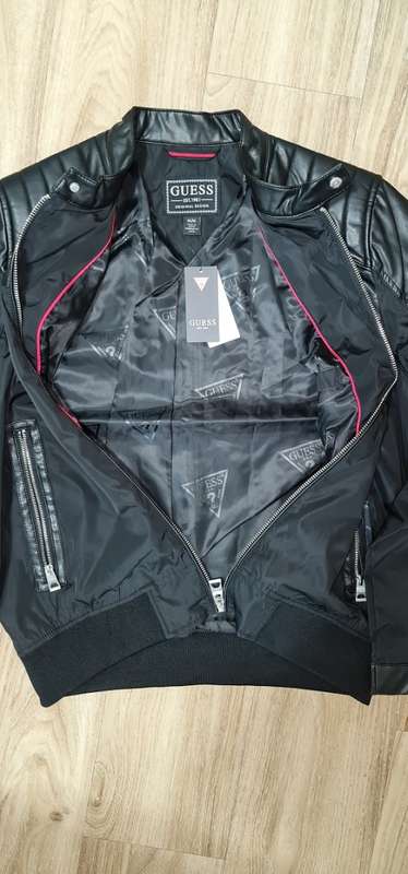 100% Original Guess Mens Faux Leather Biker Jacket - Medium (Retail R1999)