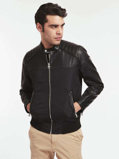 100% Original Guess Mens Faux Leather Biker Jacket - Medium (Retail R1999)