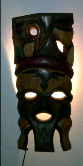 Large African Mask Wall Mounted Light