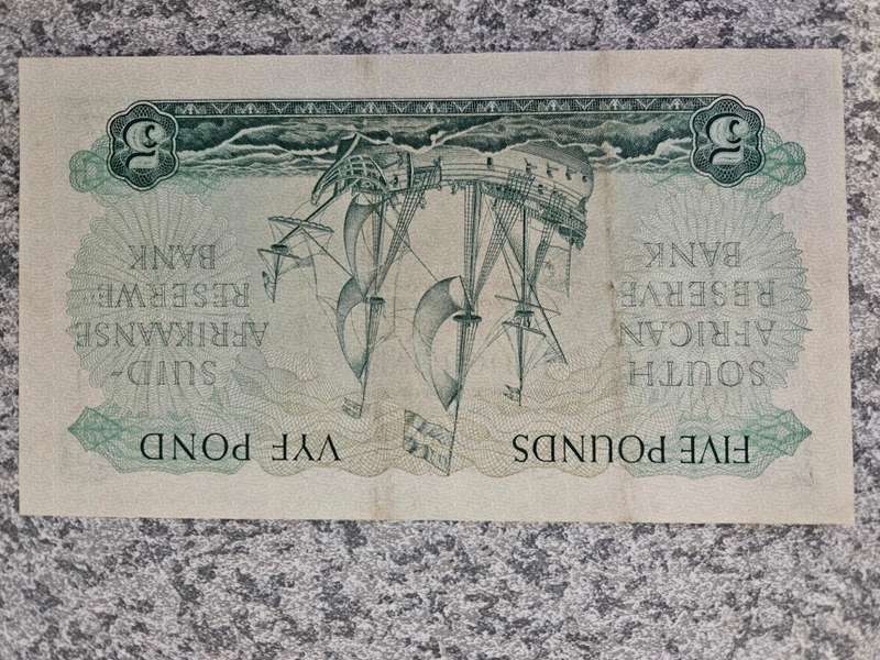 South Africa:P-97b, 5 Pounds, 1953 Jan van Riebeeck