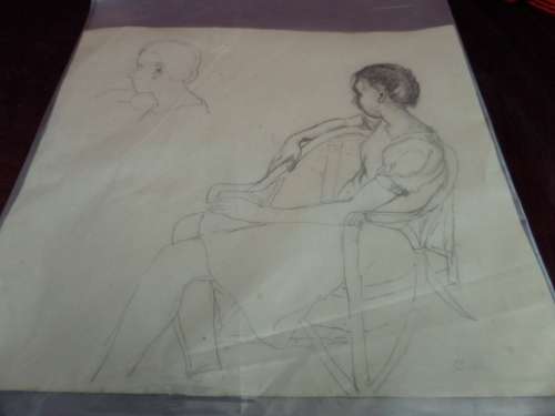 Cecil Higgs 1898-1986 preparation sketch  signed C.H ( Woman in chair)