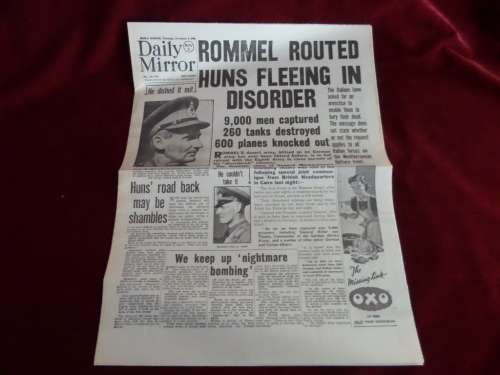 Daily Mirror Thusday 5 November 1942 Newspaper Rommel routed Huns Fleeing in Disorder