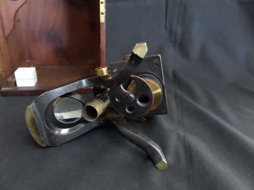 H Hughes & Sons Ltd Microscope 1917 with Accessories in Wooden Box  26 cm