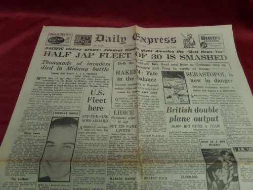 WW 2 Daily Express Newspaper Thursday 11 June 1942 Good condition