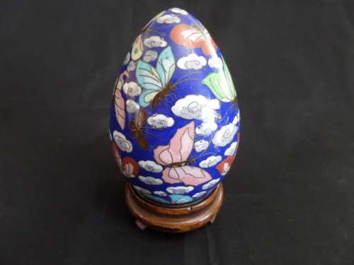 Clossenay Egg with Beautiful Butterflies Images on Wooden Stand