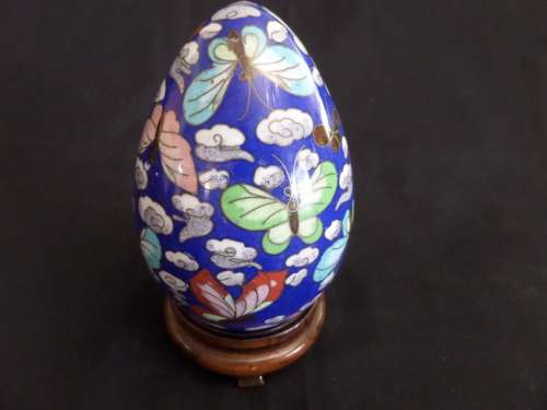 Clossenay Egg with Beautiful Butterflies Images on Wooden Stand