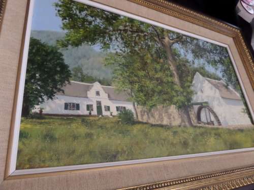 Johann Koch  born 1948 - oil on Board  Stellenbosch Farm Scene