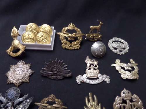 22 x Military Badges and Buttons (bid for the lot) Some lugs are missing