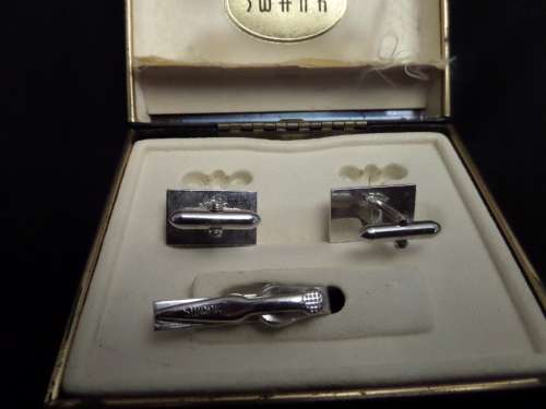 Swank Cufflinks and Tie Clip with Blue Stones in Original Box