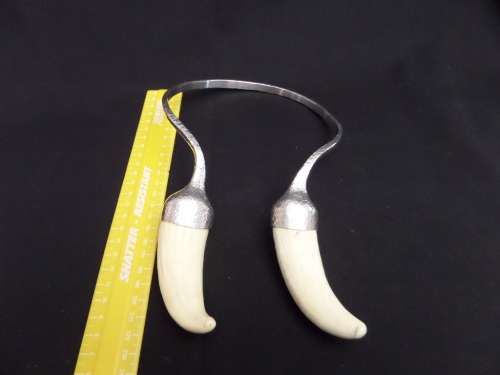 Vintage Designer Metal and Waterhog Teeth Necklace