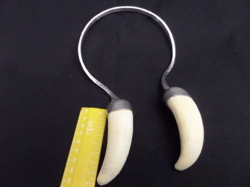 Vintage Designer Metal and Waterhog Teeth Necklace