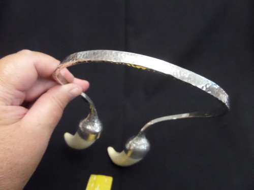 Vintage Designer Metal and Waterhog Teeth Necklace