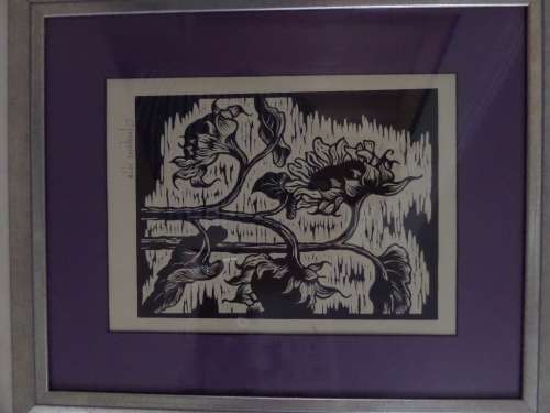 Linocut Gregoire Boonzaier(1909 - 2005) Sunflowers (1978) in Beautiful new frame(57cm x 47cm)