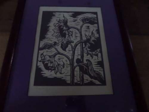 Linocut Gregoire Boonzaier 1909 - 2005 Sunflowers 1978 in a Beautiful Frame