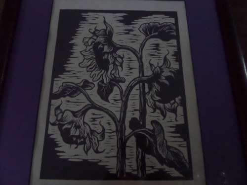 Linocut Gregoire Boonzaier 1909 - 2005 Sunflowers 1978 in a Beautiful Frame
