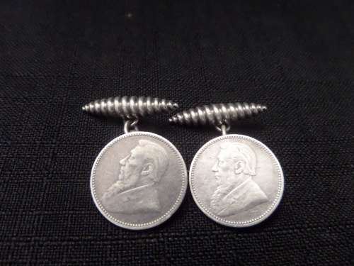 Birminghan 1899-1900 Hallmarked Silver Cufflinks made with ZAR Sixpence Coins dated 1986 and 1892
