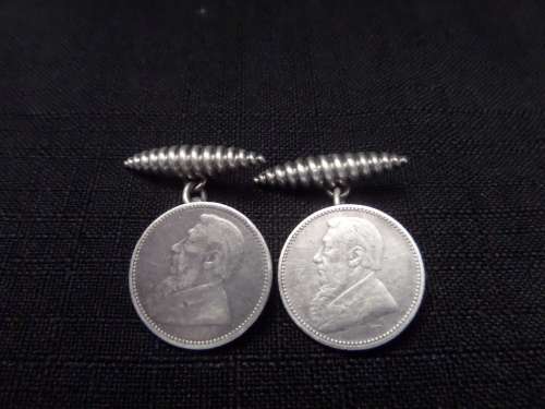 Birminghan 1899-1900 Hallmarked Silver Cufflinks made with ZAR Sixpence Coins dated 1986 and 1892