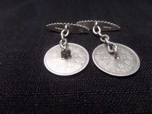 Birminghan 1899-1900 Hallmarked Silver Cufflinks made with ZAR Sixpence Coins dated 1986 and 1892