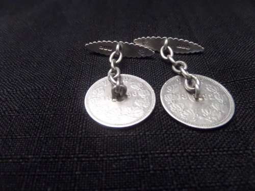 Birminghan 1899-1900 Hallmarked Silver Cufflinks made with ZAR Sixpence Coins dated 1986 and 1892