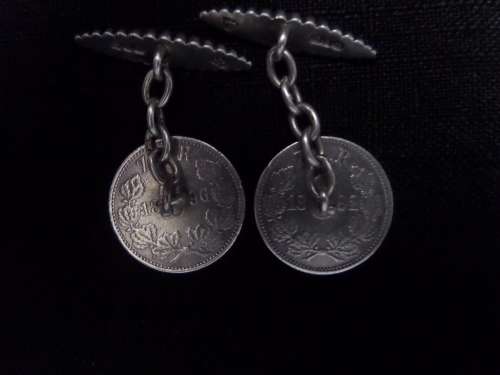 Birminghan 1899-1900 Hallmarked Silver Cufflinks made with ZAR Sixpence Coins dated 1986 and 1892