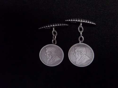 Birminghan 1899-1900 Hallmarked Silver Cufflinks made with ZAR Sixpence Coins dated 1986 and 1892